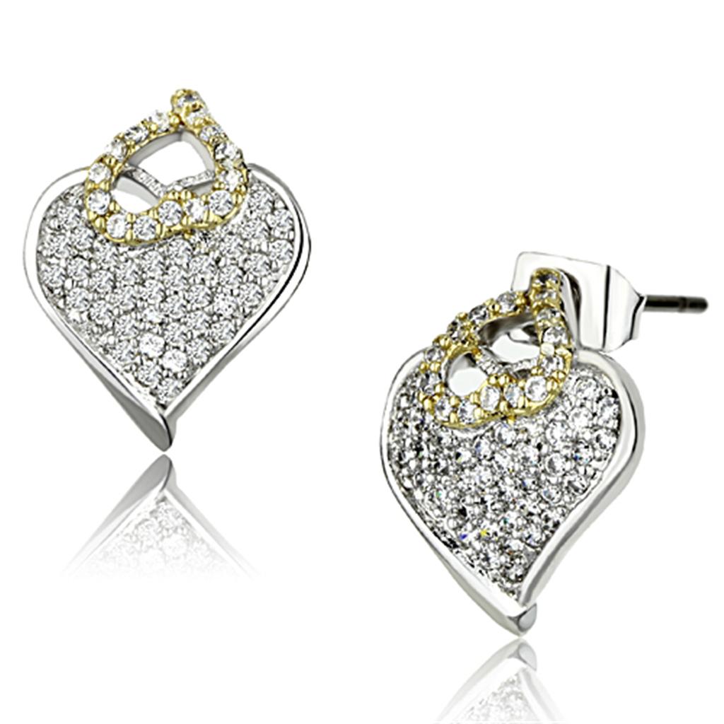 JCE356 Reverse Two-Tone Brass Earrings with AAA Grade CZ  in Clear