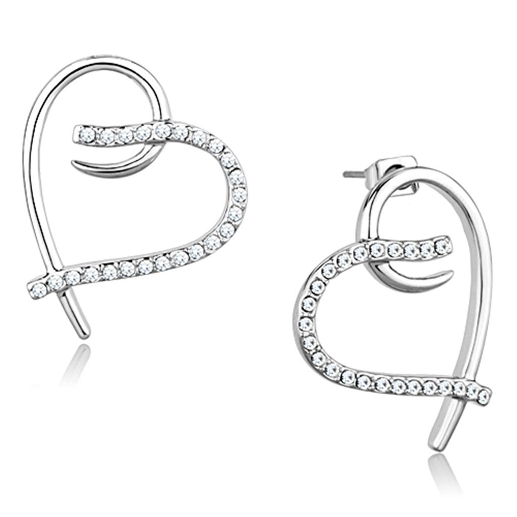 JCE708 Rhodium Brass Earrings with AAA Grade CZ  in Clear