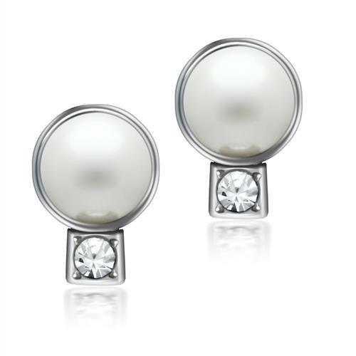 JCE1997 Rhodium White Metal Earrings with Synthetic Pearl in White