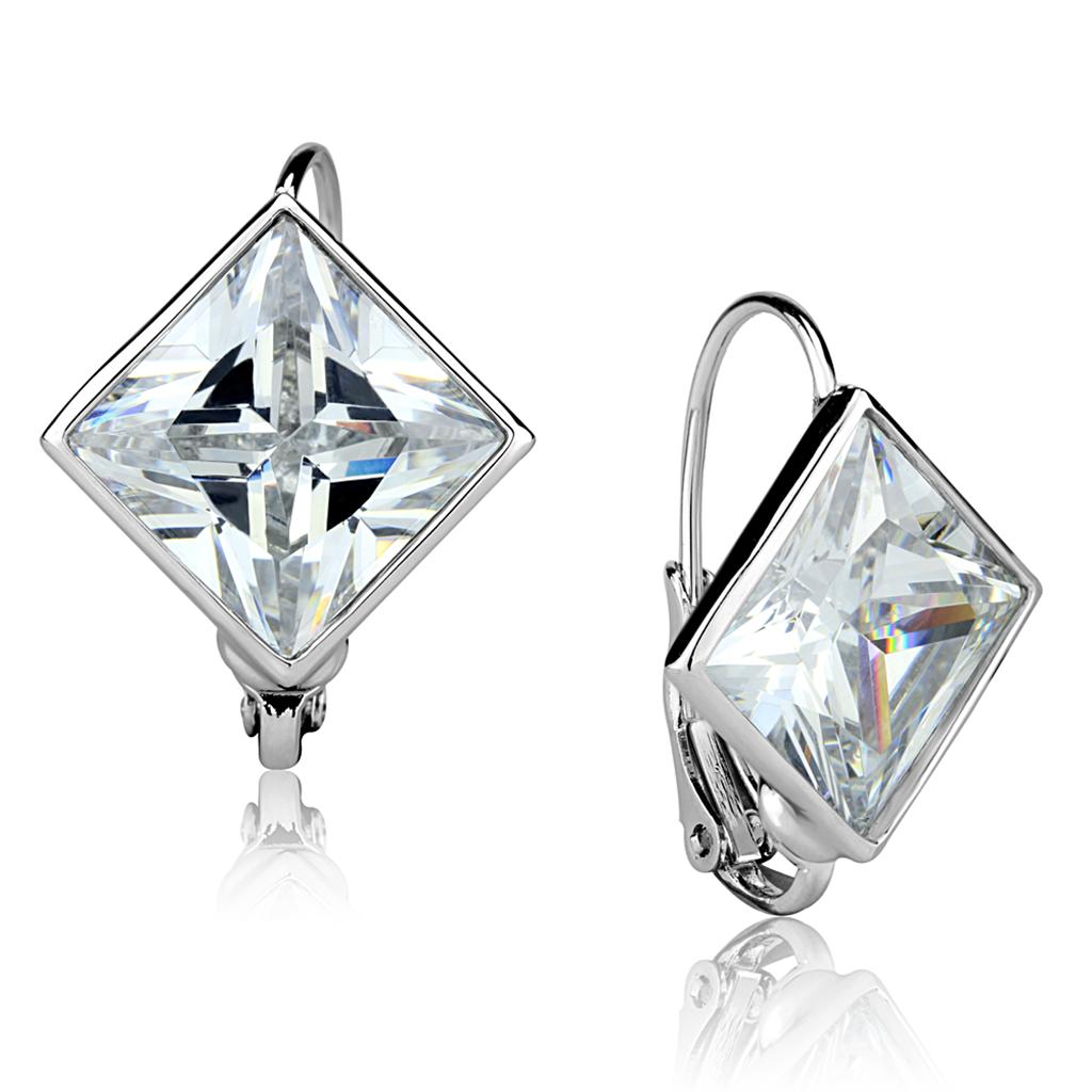 JCE3868 Rhodium Brass Earrings with AAA Grade CZ  in Clear