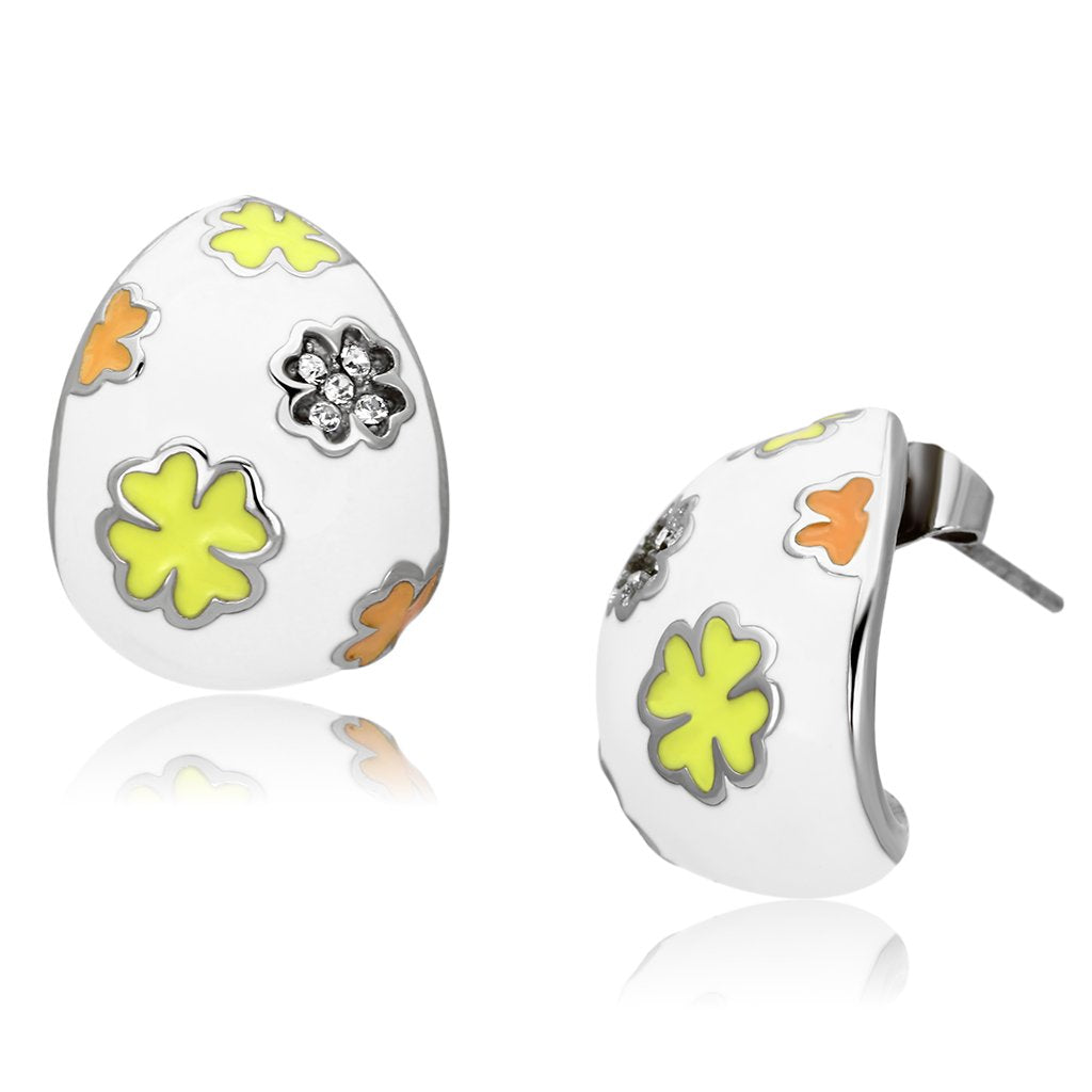 JCE1043 High polished (no plating) Stainless Steel Earrings with Top Grade Crystal  in Clear
